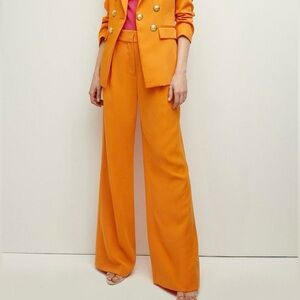 Set of Veronica Beard Vibrant Orange Robinne Pant and Zipper Top